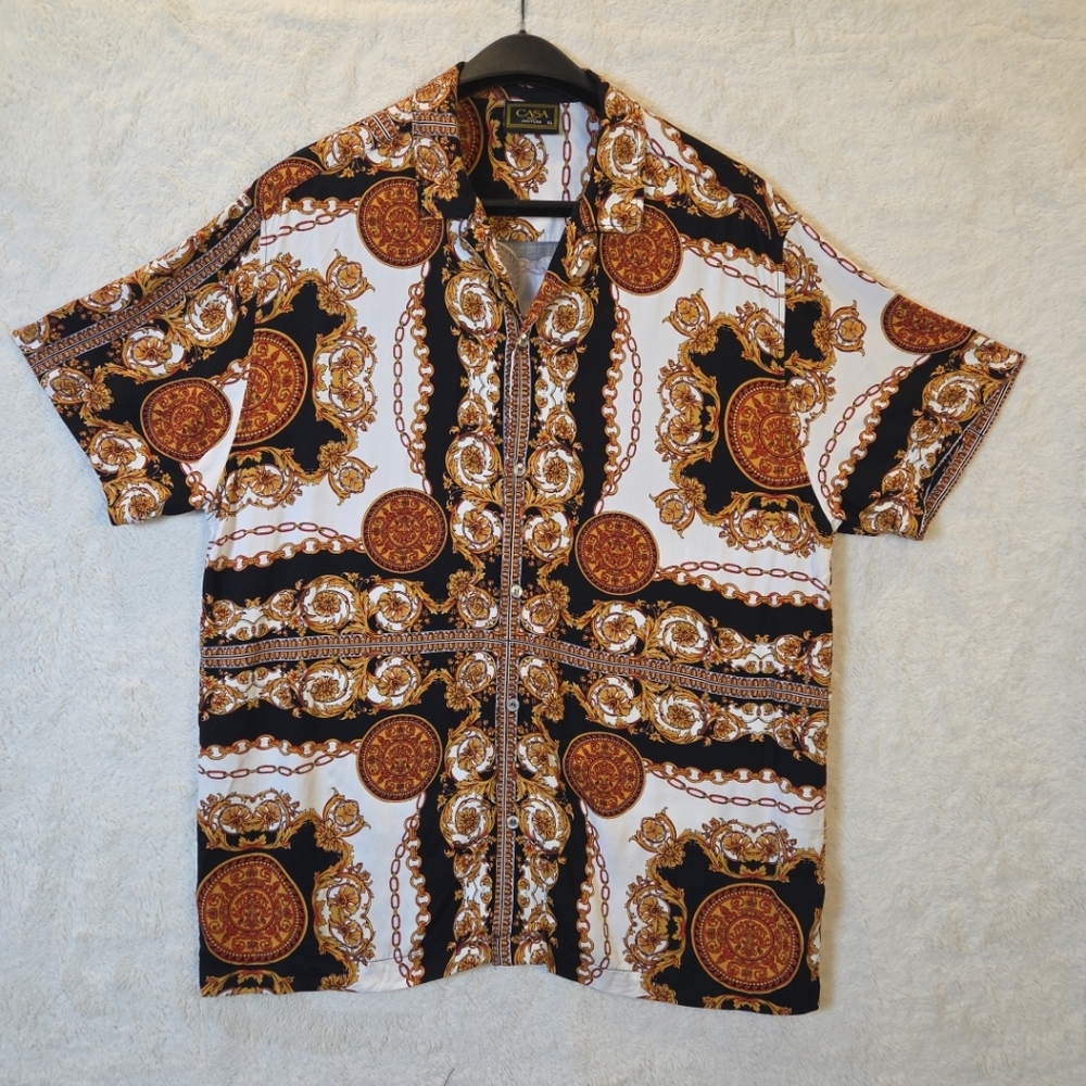 Versace Inspired Casa Moda Couture  Men's Shirt - Black, White, Gold